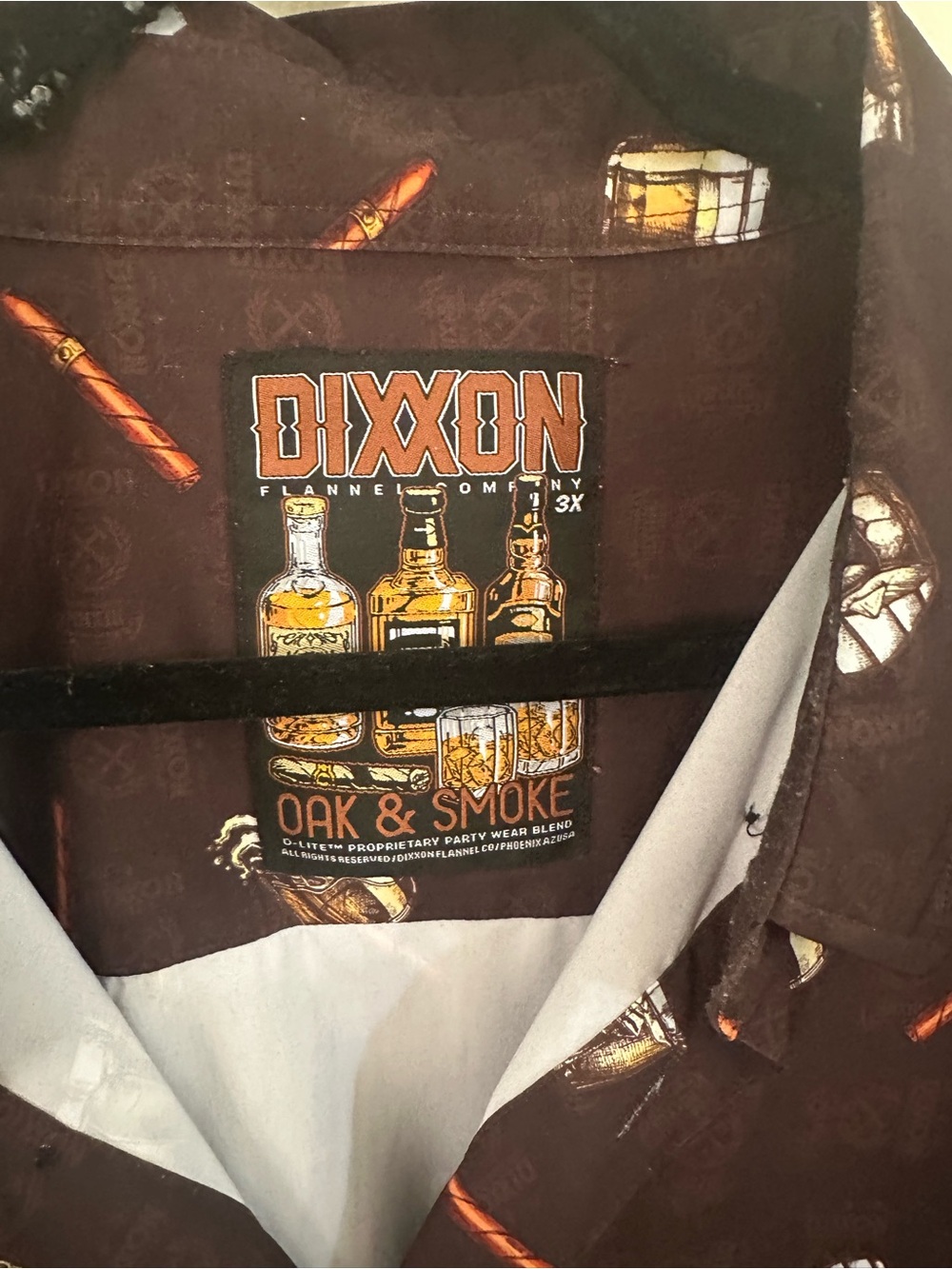 DIXXON Brown Short Sleeve Party Shirt with Whiskey & Cigar Print - Picture 2 of 4